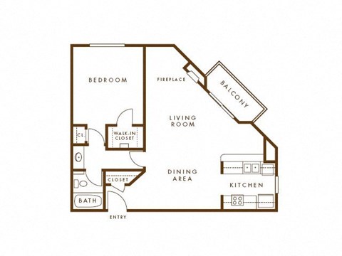 Floor plan for 1 bed, 1 bath, 891 sqft
